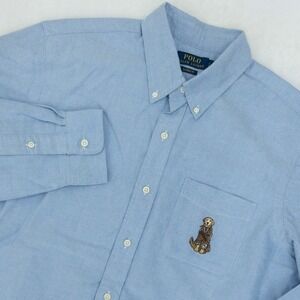 Polo Ralph Lauren Oxford Shirt Mens Large Blue Embroidered Dog Button Down New